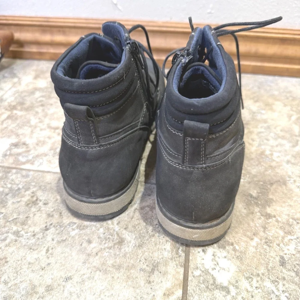 Mens Dark Blue Lace Up Boots Size 7M Side Zip Casual Work Chukka Style‎
